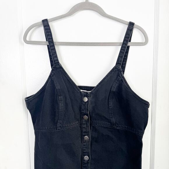 TOPSHOP Black Button Front Denim Jean Dress Cottage Boho 100% Cotton NEW 12 - Picture 2 of 11